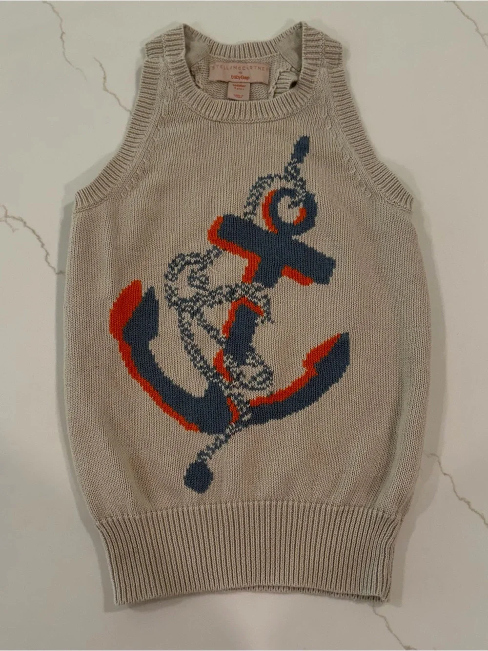 Stella McCartney for GAP Beige Knit Tank with Navy and Orange Anchor Motif